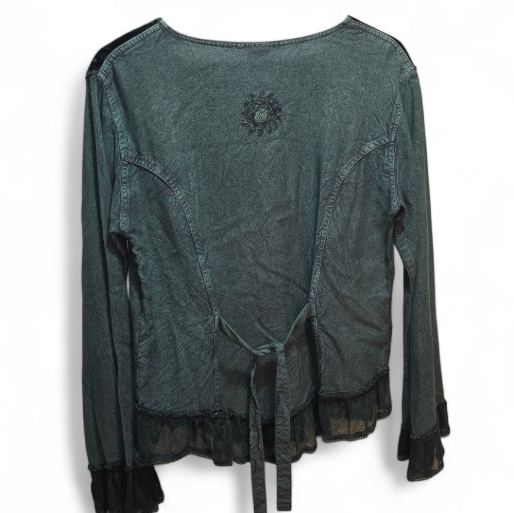 Velvet Embroidered Button-Up Top - Picture 4 of 11